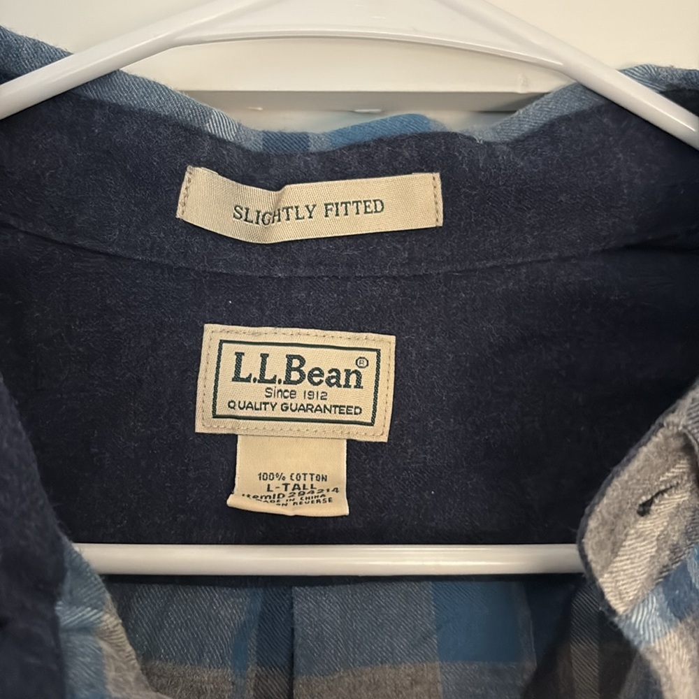 L.L. Bean Blue and Gray Checkered flannel Shirt. Men’s large Tall - Picture 2 of 2